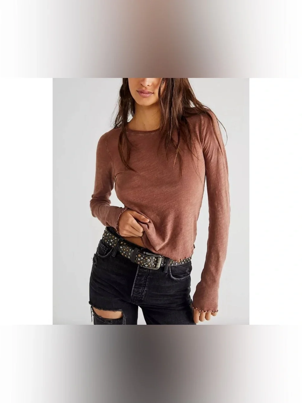 NWOT Free People We The Free Be My Baby Long-Sleeve Tee desert topaz brown- M, L